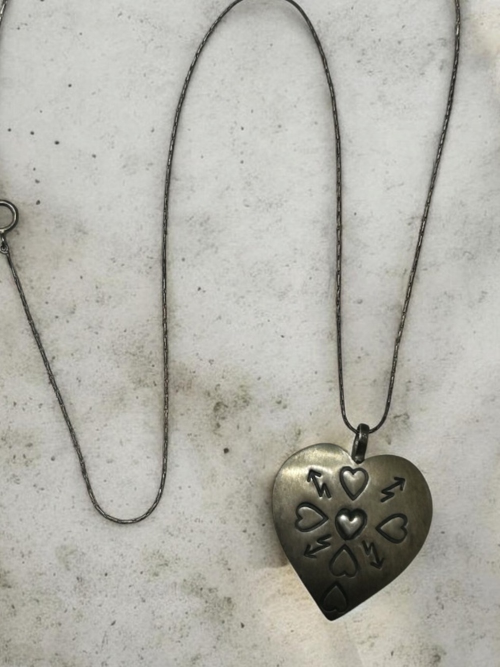 Vintage Sterling Silver Circa 1970’s Heart/Arrow Lightning Bolt Pendant Necklace